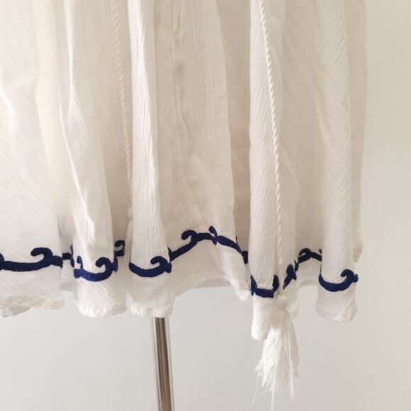 Lovers + Friends Embroidered Peasant Blouse White Lace Up Relaxed XS - Picture 8 of 13